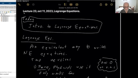 Thumbnail for Lecture 23, Oct 11, 2023,  Intro to Lagrange Equations