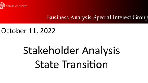 Thumbnail for BA Overview 7 - Stakeholder Analysis;  State Transition Modeling