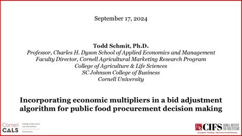 Thumbnail for September 17, 2024 - Todd Schmit, Ph.D., Cornell University