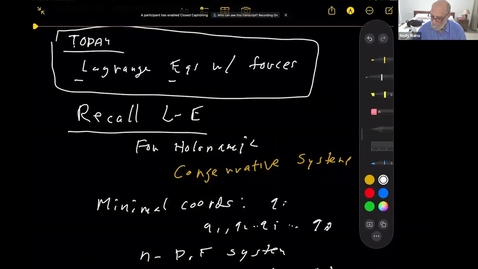 Thumbnail for Lecture 26, Oct 20, 2023  Lagrange Equations with added forces