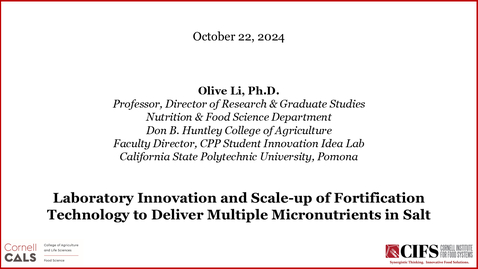 Thumbnail for October 22, 2024 - Olive Li, Ph.D., California State Polytechnic University