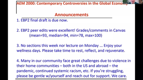 Thumbnail for AEM 2000 Contemporary Controversies in the Global Economy (2021SP) Lecture