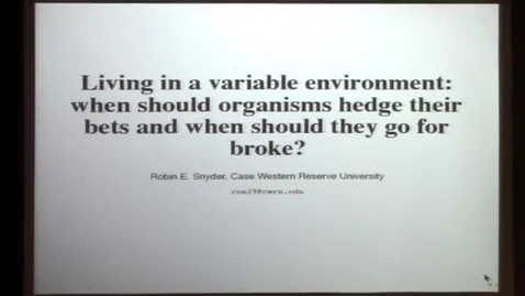Thumbnail for CAM Colloquium: Robin Snyder (Case Western) - Living in a variable environment: when should organisms hedge their bets and when should they go for broke? 