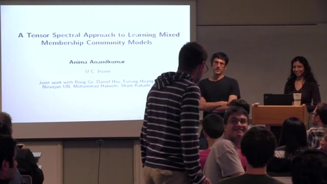 Thumbnail for entry CAM Colloquium 2013-09-13 - Anima Anandkumar: A Tensor Spectral Approach to Learning Mixed Membership Community Models