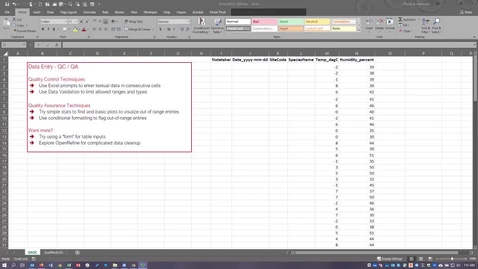 Thumbnail for Excel Data Entry and QA/QC