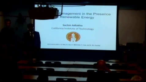 Thumbnail for ORIE Colloquium on 1/31/2012 - Sachin Adlakha: Inventory Management in the Presence of Renewable Energy