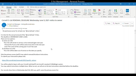 Thumbnail for entry e-list management - renewal process