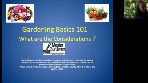 Thumbnail for Garden Basics 101 presenter: Pam Taft for SUNY 4-6-23