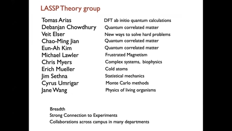 Thumbnail for entry LASSP Theory Talk - Professor Chao-Ming Jian &amp; Sunghoon Kim