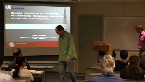 Thumbnail for entry CAM Colloquium, 2014-02-21 - Olivier Desjardins: Scalable, Conservative, and Converging Methods for High Performance Computations of Turbulent Liquid Atomization...or How to Efficiently Solve discontinuous PDEs