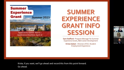 Thumbnail for 2023 Summer Experience Grant Information Session