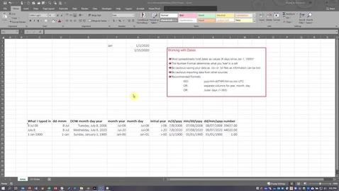 Thumbnail for Excel Working With Dates