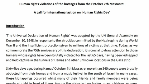 Thumbnail for Human rights violations of the hostages  - Human Rights Day 101223