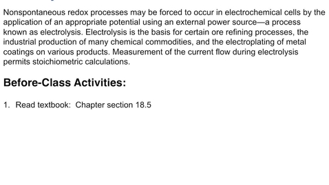 Thumbnail for entry 18.5: Nonspontaneous Redox Reactions-Electrolysis