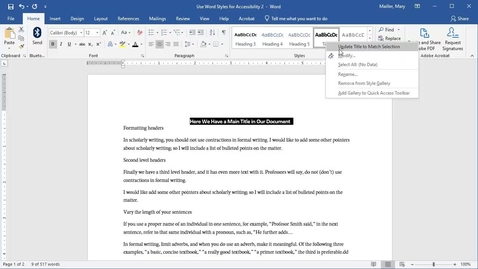 Thumbnail for Word: Paragraph Styles and TOC