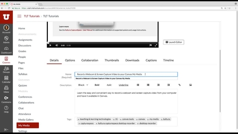 Thumbnail for entry Edit the Title, Description or Tags on your Video in Canvas My Media