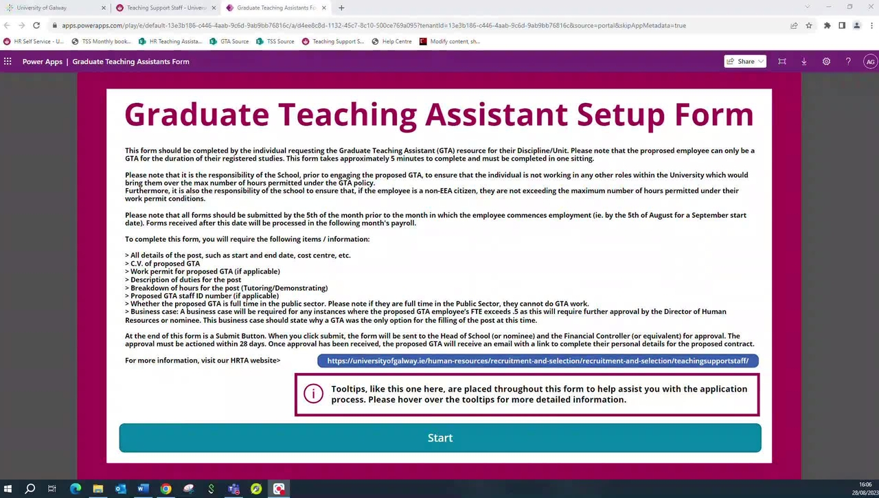 Graduate Teaching Assistant Online Contract Set  Up Form Training Video
