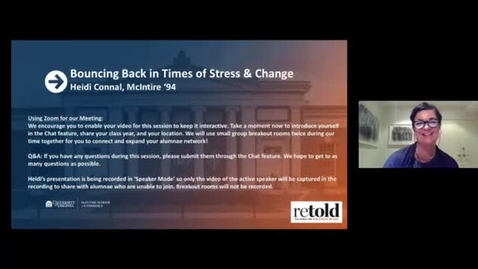Thumbnail for Bouncing Back in Times of Stress and Change featuring Heidi Connal (McIntire ’94)
