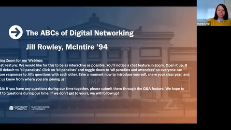 Thumbnail for The ABCs of Digital Networking Webinar with Jill Rowley (McIntire '94)