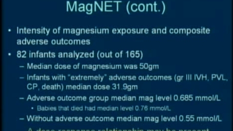 Thumbnail for Magnesium sulfate for neuroprotection of the preterm infant