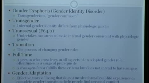 Thumbnail for Gender reassignment: Pharmacologic protocols, long term monitoring &amp; referral information