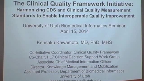 Thumbnail for The Clinical Quality Framework Initiative:  Harmonizing Clinical Decision Support and Clinical Quality Measurement Standards to Enable Interoperable Quality Improvement