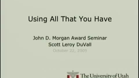 Thumbnail for Extending the Fellegi-Sunter Probabilistic Record Linkage Method for Approximate Field Comparators | Scott L. DuVall, PhD candidate in the Department of Biomedical Informatics and winner of this year's John D. Morgan Award | 2009-10-22