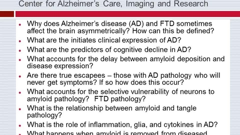 Thumbnail for Major Translational Questions We Are Working on at the Center for Alzheimer's Care, Imaging &amp; Research