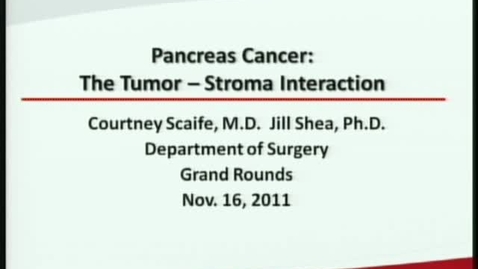 Thumbnail for Pancreas Cancer - The Tumor Stroma Interaction - Courtney Scaife, MD and Jill Shea, MD - 11/16/11