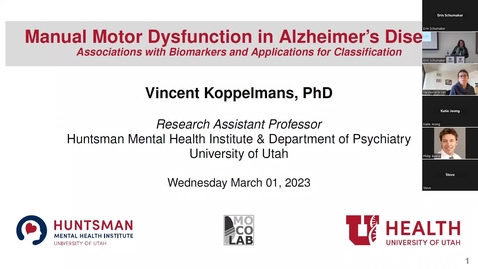 Thumbnail for "Manual Motor Dysfunction in Alzheimer's Disease: Associations with Biomarkers and Applications for Classification" presented by Vincent Koppelmans, PhD