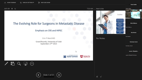 Thumbnail for 9-27-2023 “The Evolving Role of Surgeons for Patients with Metastatic Disease, with a Focus on Cytoreduction and HIPEC”
