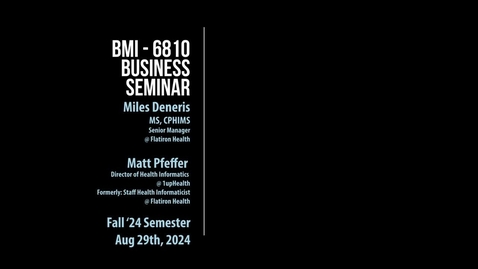 Thumbnail for  Miles Deneris, MS, CPHIMS Senior Manager, Technical Solutions  @ Flatiron Health &amp; Matt Pfeffer Director of Health Informatics  @ 1upHealth
