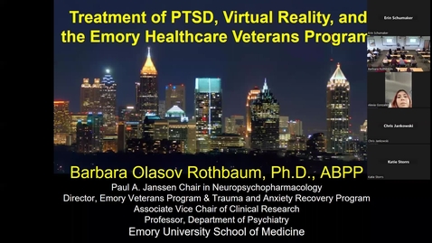 Thumbnail for "Treatment of PTSD, Virtual Reality, and the Emory Healthcare Veterans Program" presented by Barbara O. Rothbaum, PhD, ABPP