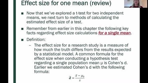 Thumbnail for STT 200 Effect size for the difference in two means