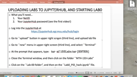 Thumbnail for MTH 133 for EGR Students: Lab0- Starting Lab0 on the JupyterHub