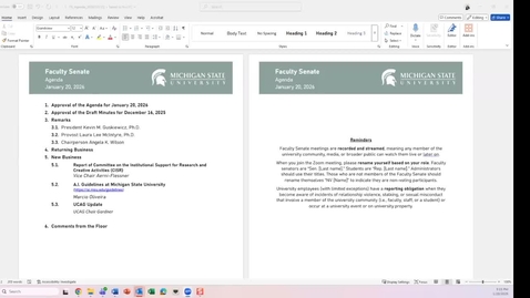 Thumbnail for Faculty Senate (January 20, 2026)