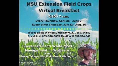Thumbnail for Virtual Breakfast 7/12/2018: Martin Chilvers, Sporecaster and White Mold Management in Soybeans