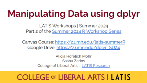 Thumbnail for Manipulating data with dplyr - Summer R Series