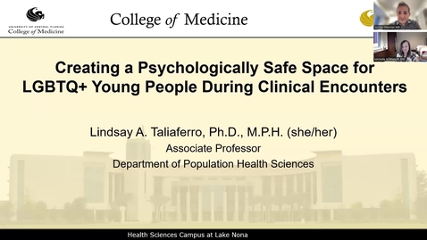 Thumbnail for Julia Berg Memorial Lecture - Adolescent Mental Health: "Creating a Psychologically Safe Space for LGBTQ+ Young People During Clinical Encounters" with Lindsay Taliaferro, PhD, MPH