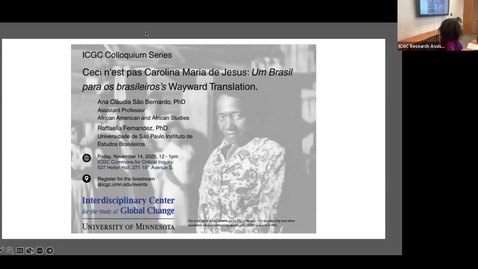 Thumbnail for ICGC Colloquium Series: Ana Cláudia São Bernardo, November 14th